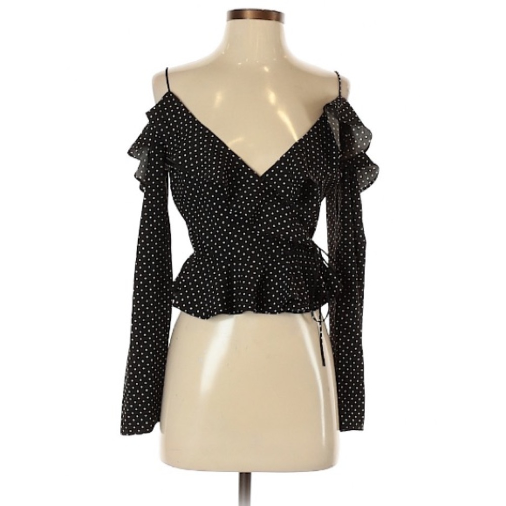 Favlux Black White Polka Dot Peplum Top